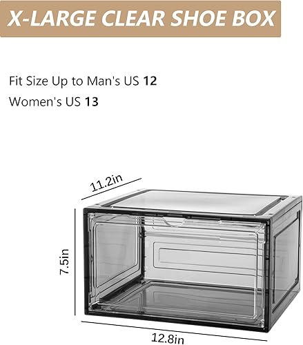Miniatura 2 de Caja de zapatos transparente apilable de plástico mejorado, paquete de 6 cajas de almacenamiento de zapatos, organizador con puerta magnética grande