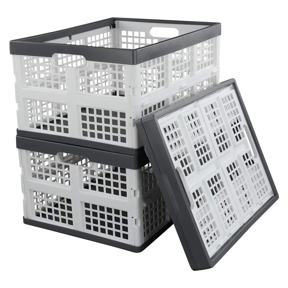 Qsbon 30 L Plastic Collapsible Storage Basket/Container, 3-Pack Folding Crates Storage Bin