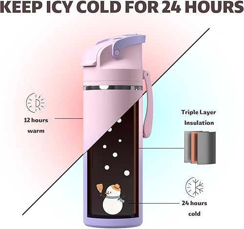 Miniatura 5 de OISIZ Botella de agua aislada de 20 onzas con boquilla 2 en 1 y tapa de popote, cierre de seguridad de un clic, 100% a prueba de fugas, mantiene el