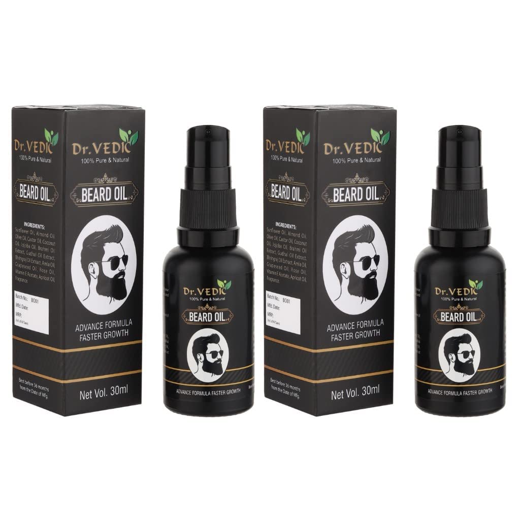 Dr VedicBeard Hair Growth Oil For Faster Beard Growth And Thicker Looking Beard|Beard Oil For Patchy And Uneven Beard (30Ml) (Pack Of 2), 350 Grams