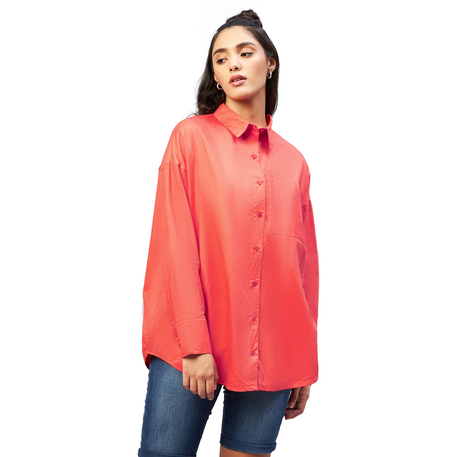 chimpaaanzee Women Cotton Solid Oversize Fit Shirt-picture-9