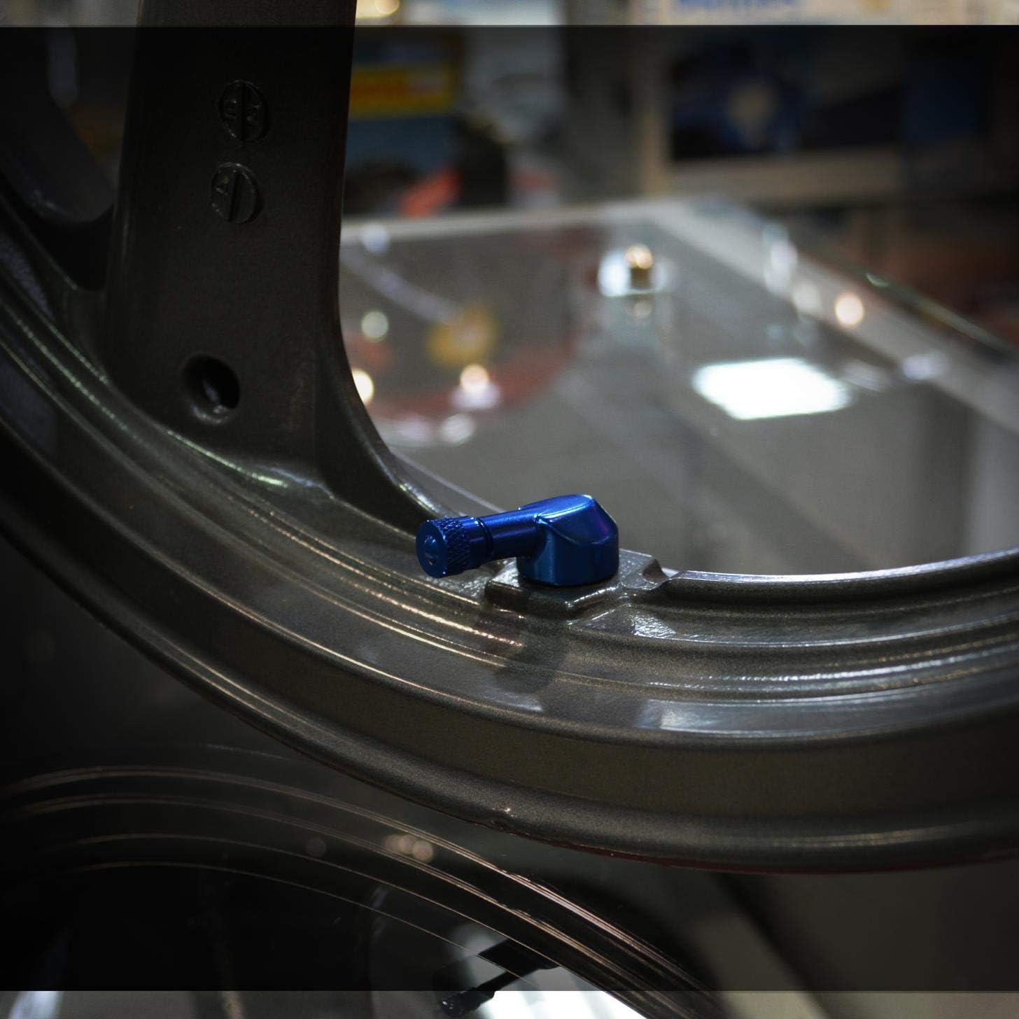 Forged Alloy Angled Valve Stem with Pre-Applied Threadlocker Nut, 0.357in (8.3mm) Size, Blue