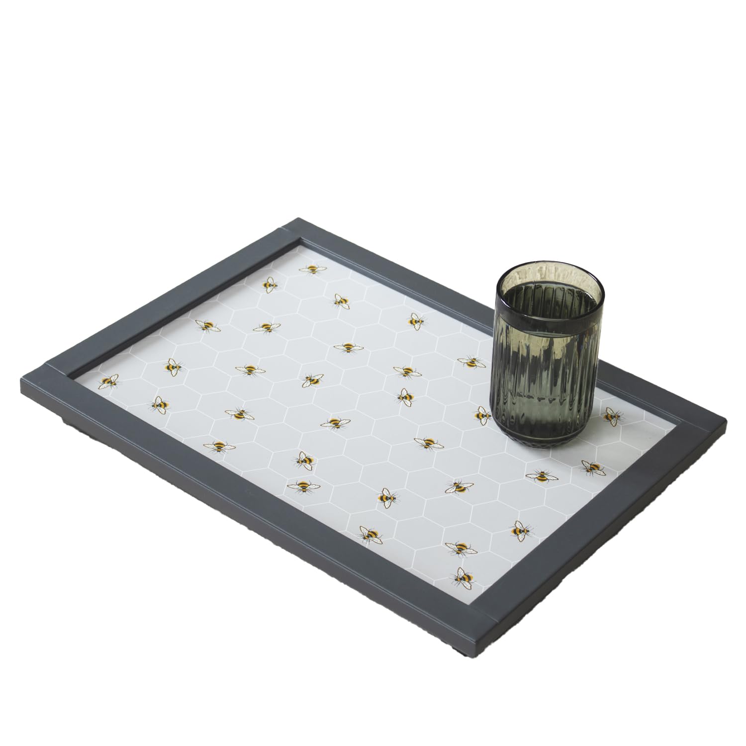 Darthome Grey Busy Bees Cushioned Laptray 44X34cm Faux Leather Honeycomb Food Dinner Laptop Tray