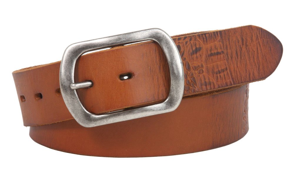 Snap On 1 1/2' Oval Soft Hand Vintage Cowhide Full Grain Embossed Leather Casual Belt