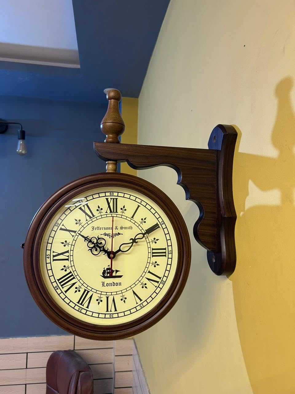 Jefferson & Smith Vintage Double-Sided Wall Clock – Antique Victorian Hanging Clock with Bracket, Silent Quartz Movement, Roman Numerals, Rustic Farmhouse Decor for Home & Office-image-44