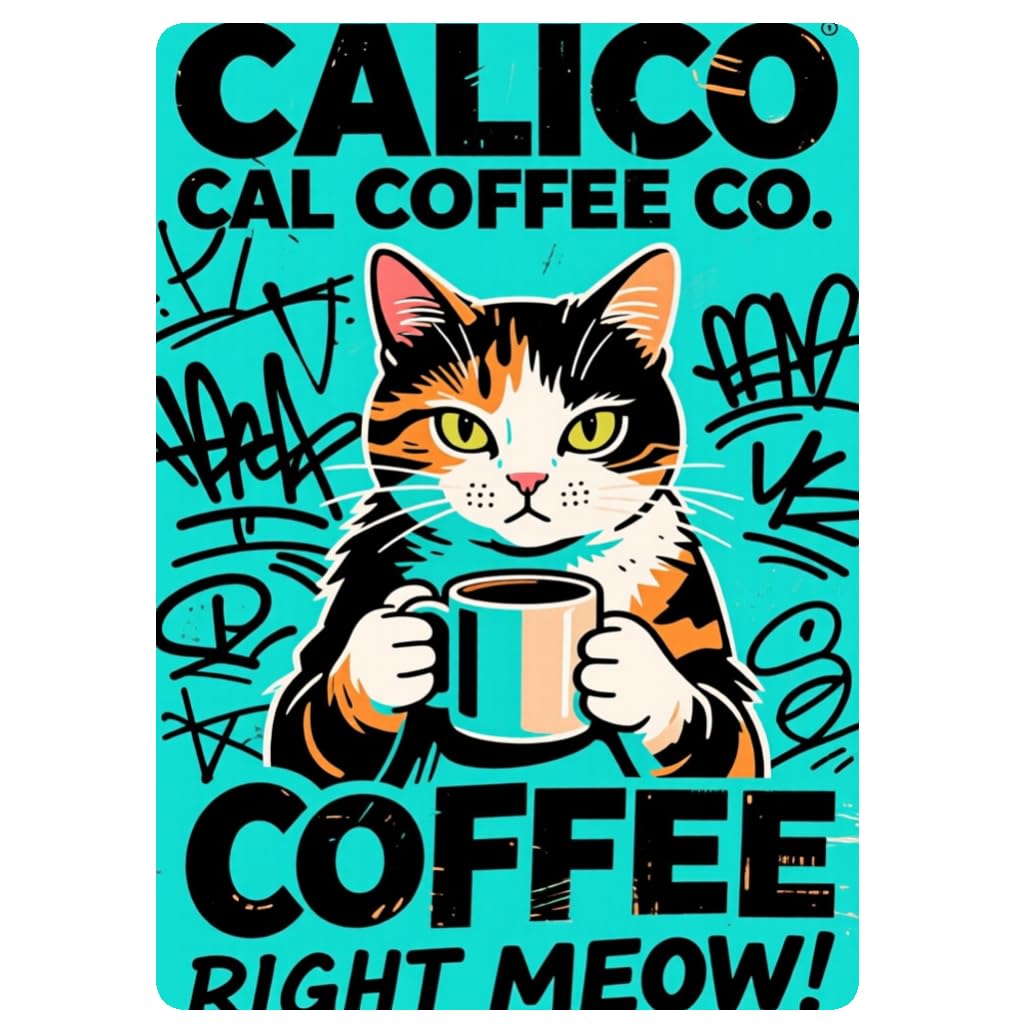 Calico Cat Coffee Tin Sign, 8x12 Inch Cat Wall Decor