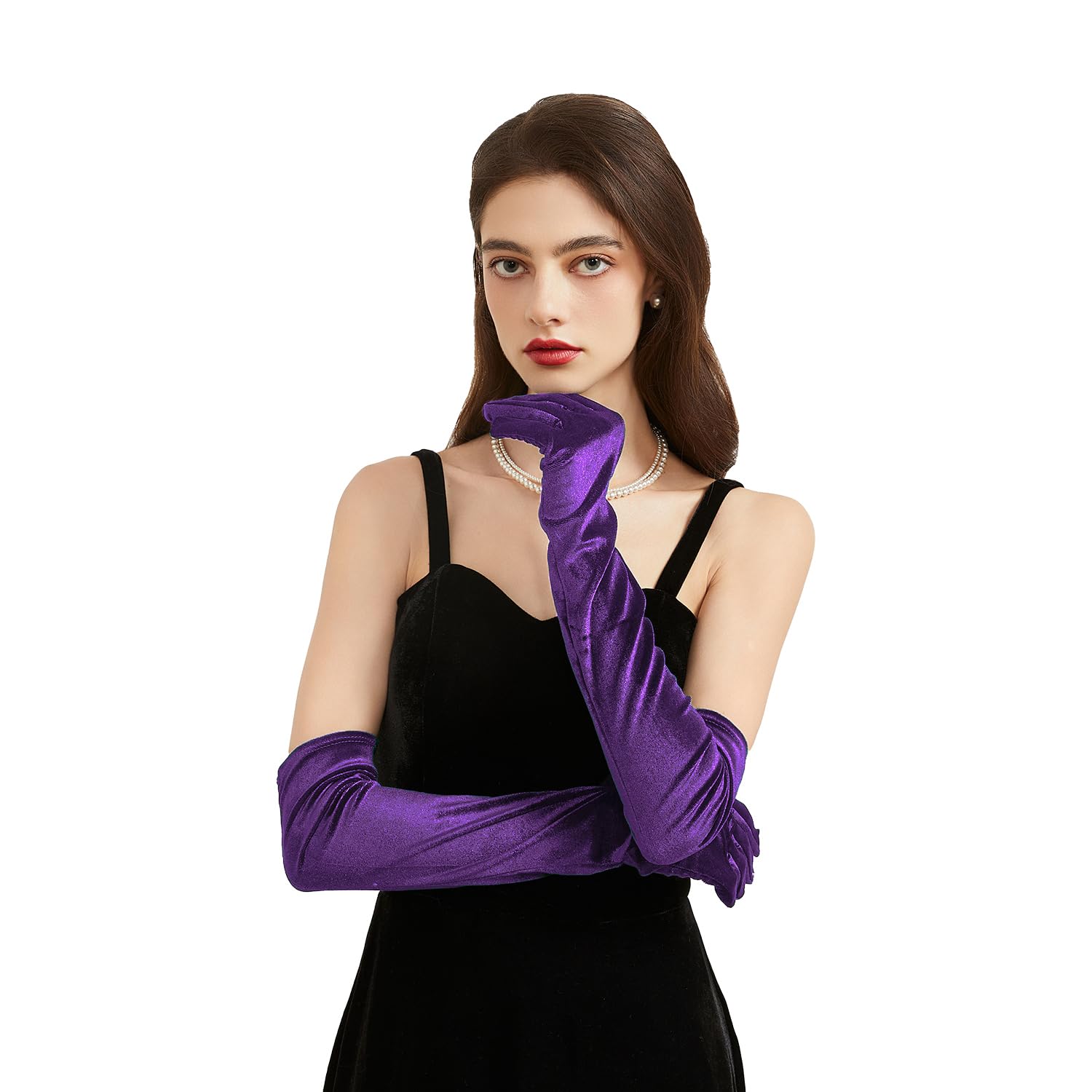 Super Long Opera Velvet Party Gloves 1920s Elbow Flapper Evening Banquet Gloves, Purple 53cm, Lange — image 1