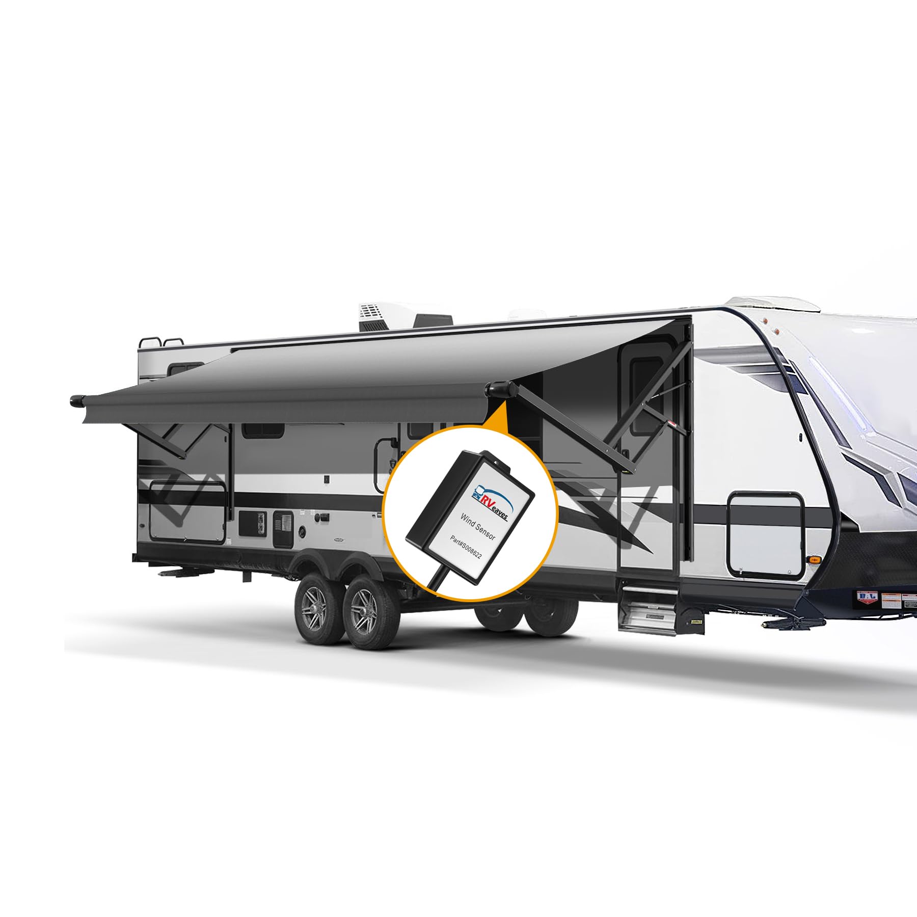 RVeaves Black Intelligent RV Power Awning - Full Set for RV, 5th Wheel, Travel Trailers, Motorhome & Camper (19 Feet, Grey Fade)