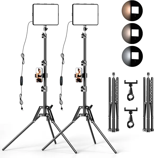 ALTSON 2 Packs Video Light Kit, LED Studio Light, 2700-6500K Dimmable Photography Lighting Kit with Tripod Stand&Phone Holder, 12" Rotating Streaming Light for Video Recording, Game Streaming, YouTube