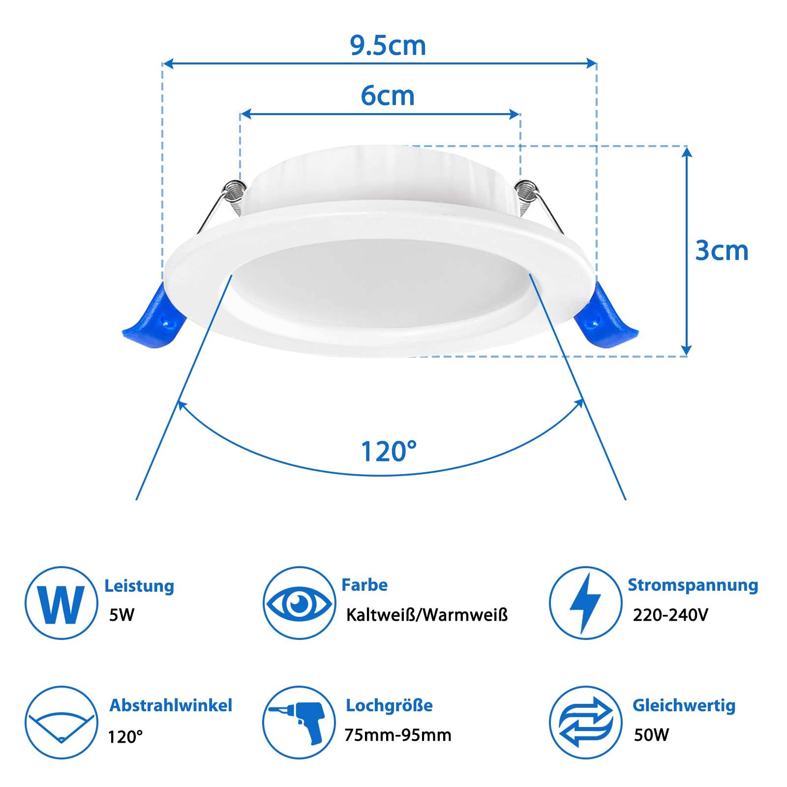 YRHome Reflektor LED do zabudowy, 230 V, ultra płaski, zestaw 20 sztuk, 5 W, lampa łazienkowa, reflektor punktowy do zabudowy, aluminium, mini lampa sufitowa do salonu, sypialni i kuchni, 20 x 5 W,