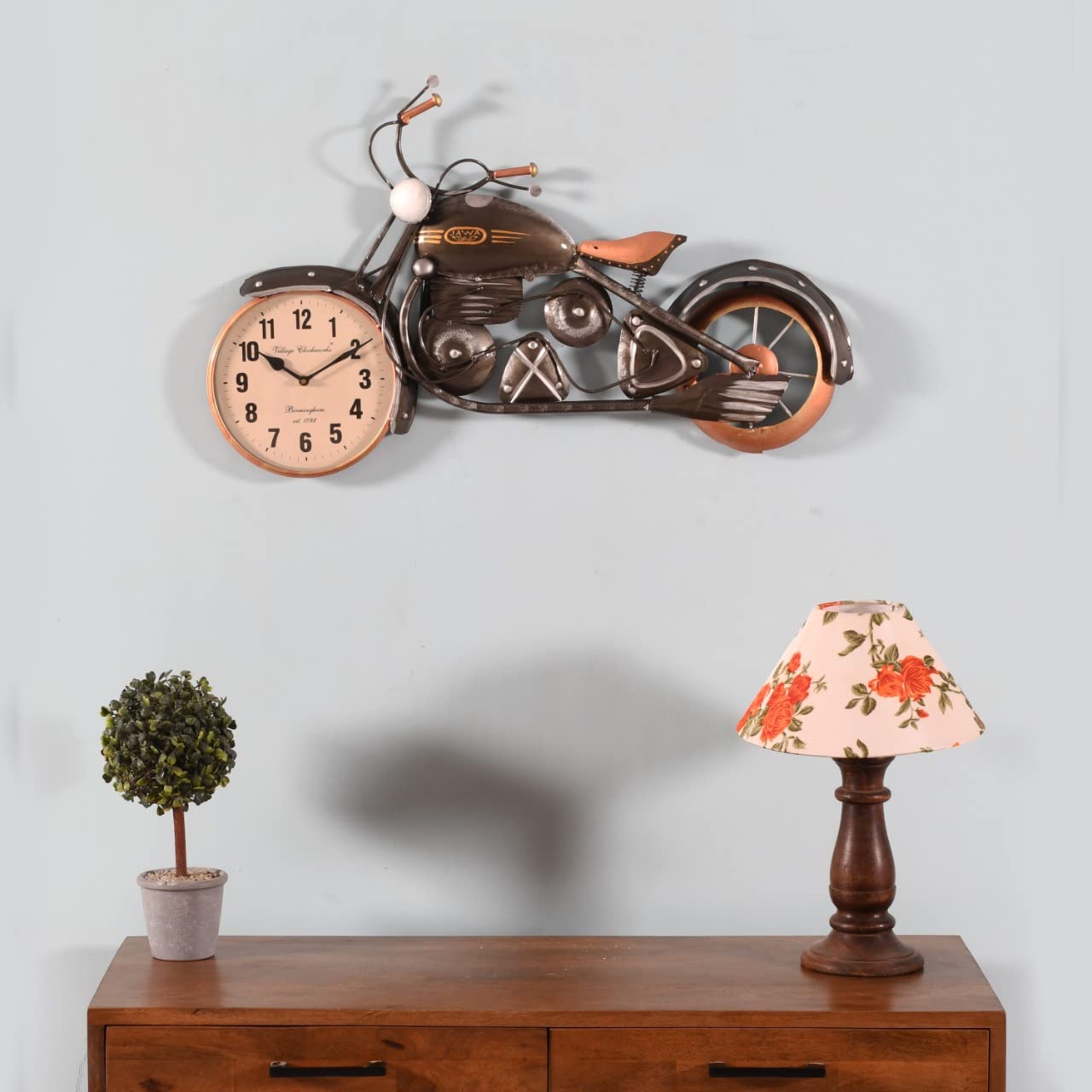 CRAFT TREE Golden Metal Jawa 8'' Dial Bike Wall Clock, Bike Wall Mount Clock for Living Room and Home Decoration,Wall Decor Clock (Brown)-picture-11