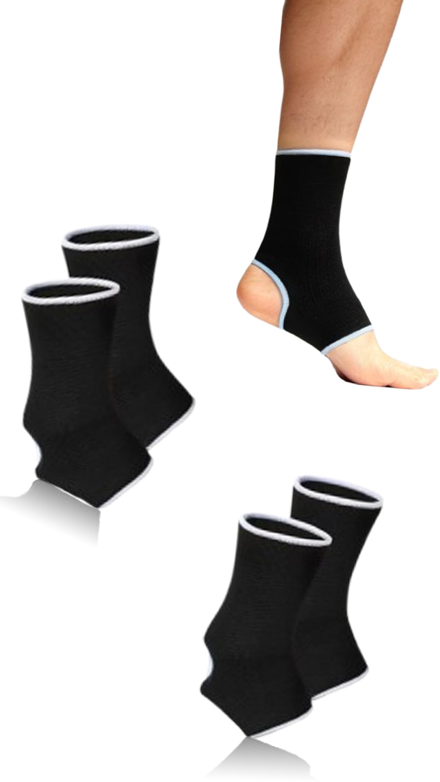 Sweet seven Kids Ankle Support Compression Set - 4 Pieces, Black, 5-10 Years - Elastic Ankle Brace and Compression Socks for Jogging, Running, and Fitness