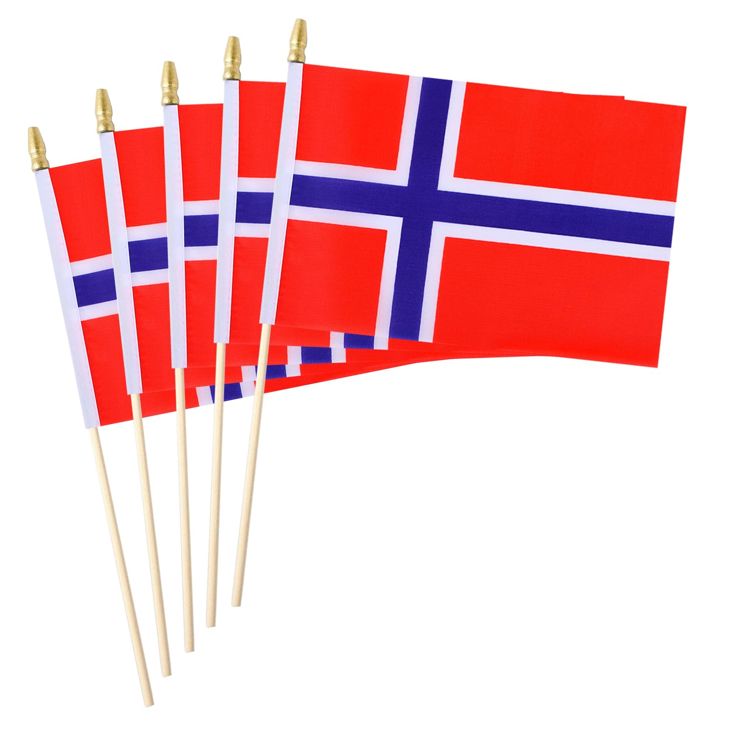 5 Pack Country Small Mini Wood Hand Held Stick Flag,Suitable For Various Holiday Parties, World Cup, National Day, And National Flag Day. (Norway) — image 1