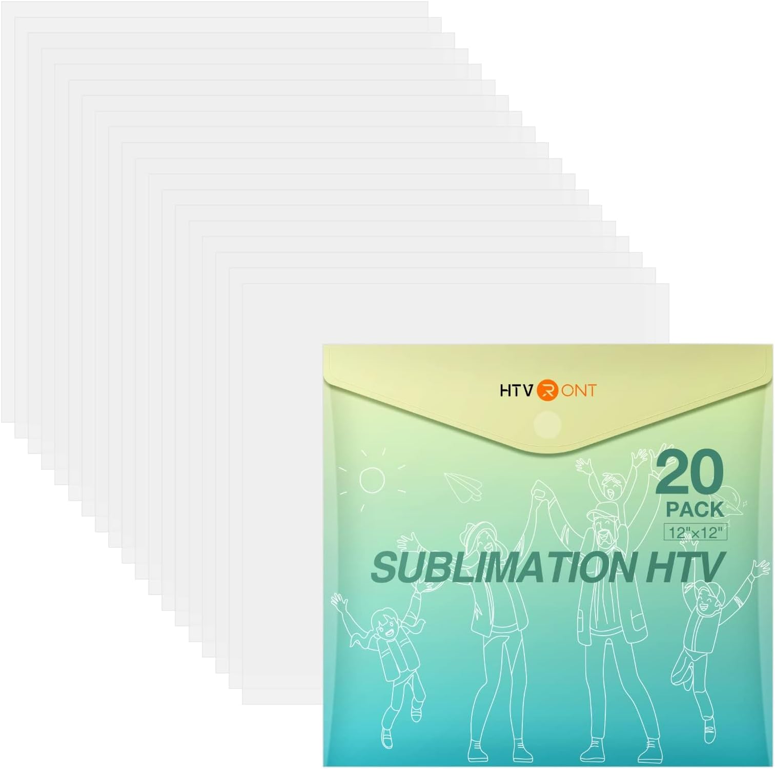 Clear HTV Vinyl for Sublimation, 20 Pack 12" X 12" Matte Sublimation Vinyl for Cotton Fabric, Wash Durable Clear Dye Sub HTV for Light-Colored T Shirts