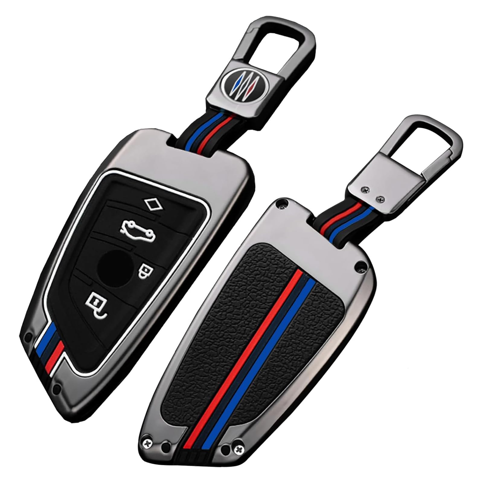 OLLEN Heavy Metal Key Fob Cover Case, Fit for BMW 2 5 6 7 Series X1 X2 X3 X5 X6 GT Series, Full Protection Key Fob Shell Case, Blade Shape, Gunmetal (1 Pcs)