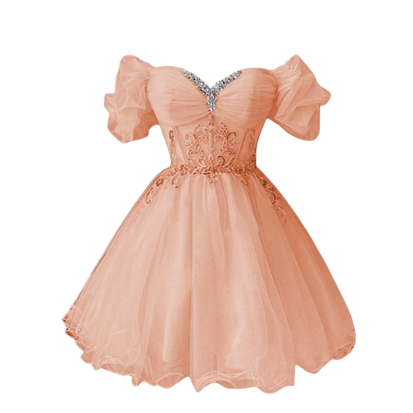 Youjiayi Off Shoulder Homecoming Dresses for Teens Sparkly Lace Tulle DAMA Dress for Quinceanera Beaded Short Prom Gown