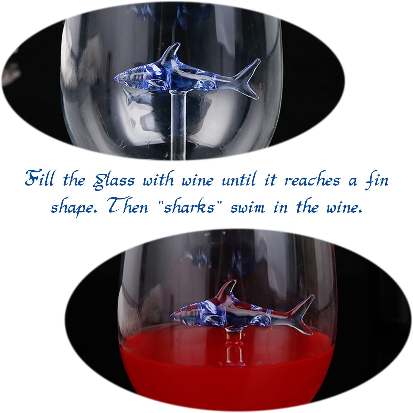 2 Hai-Weingläser Mit 3D Hai Motiv - 500 Ml (17 Oz) Transparente Kristallgläser Ohne Stiel - Lustiges Geschenk Für Hai-Liebhaber