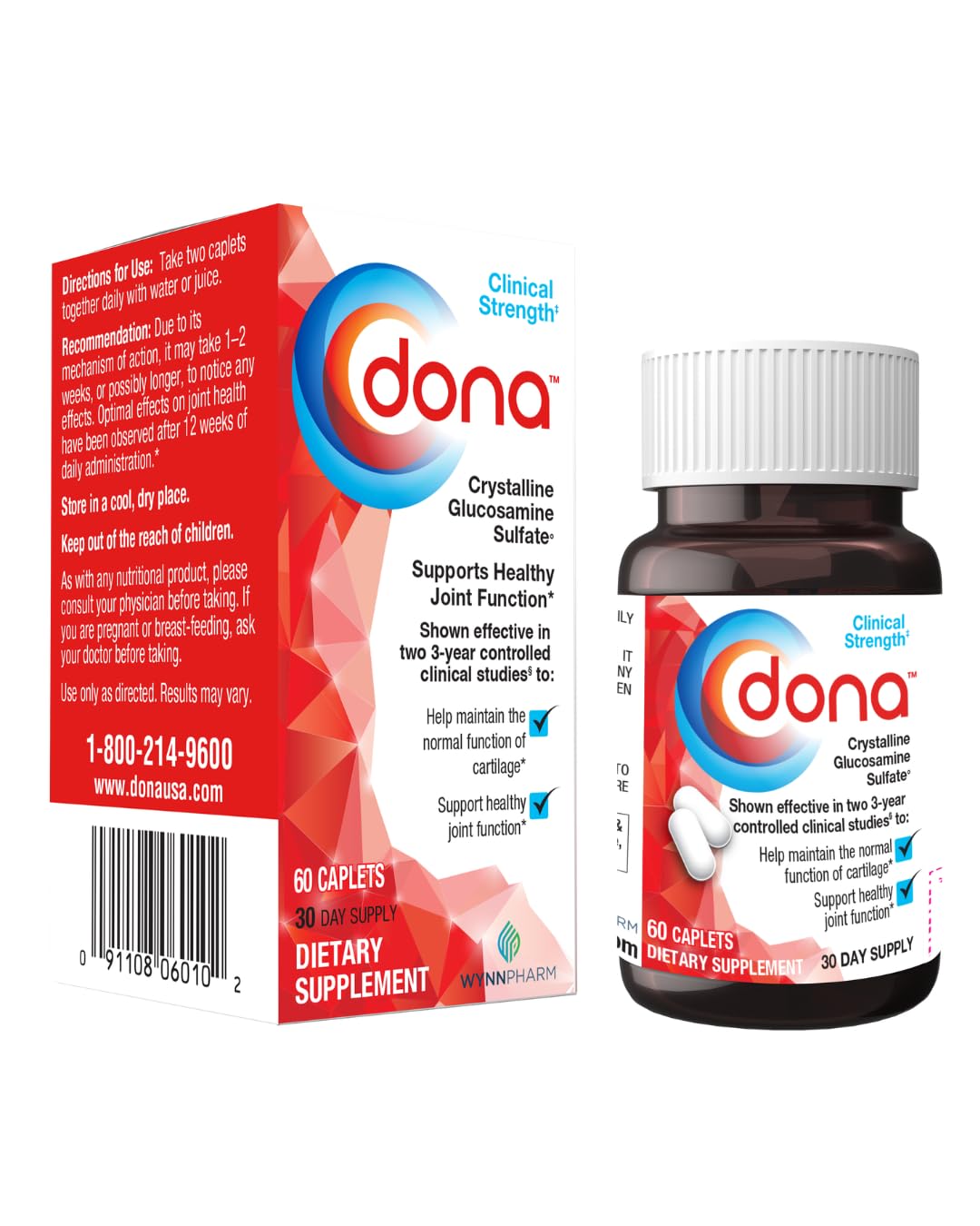 Dona Crystalline Glucosamine Sulfate, 1500 Mg, Joint Supplement Pills for Knee Comfort &amp; Joint Health Support, 1500 Mg, 60 Count