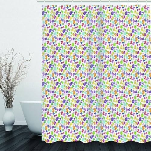 Rideau de douche textile multicolore lavable en polyester avec anneaux