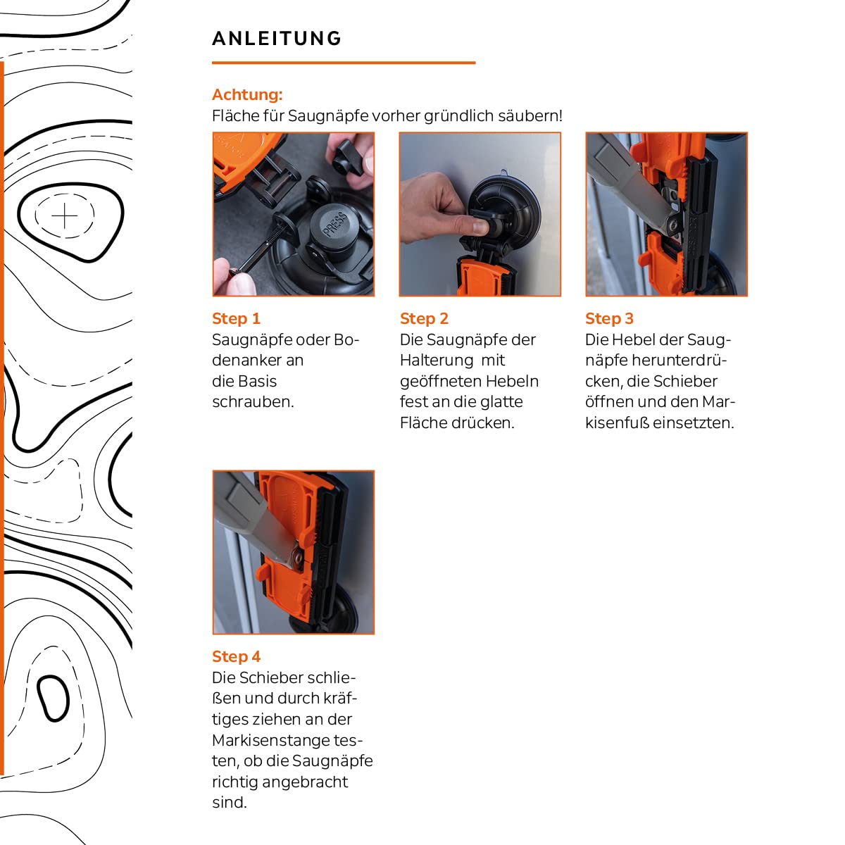 Cosador Universal Markisenhalterung mit 4 Saugnäpfen und Aufbewahrungsbeutel für Wohnmobile - Kompatibel mit Dometic, Fiamma, Thule, Tent Poles - UV- & Witterungsbeständig, Made in Germany