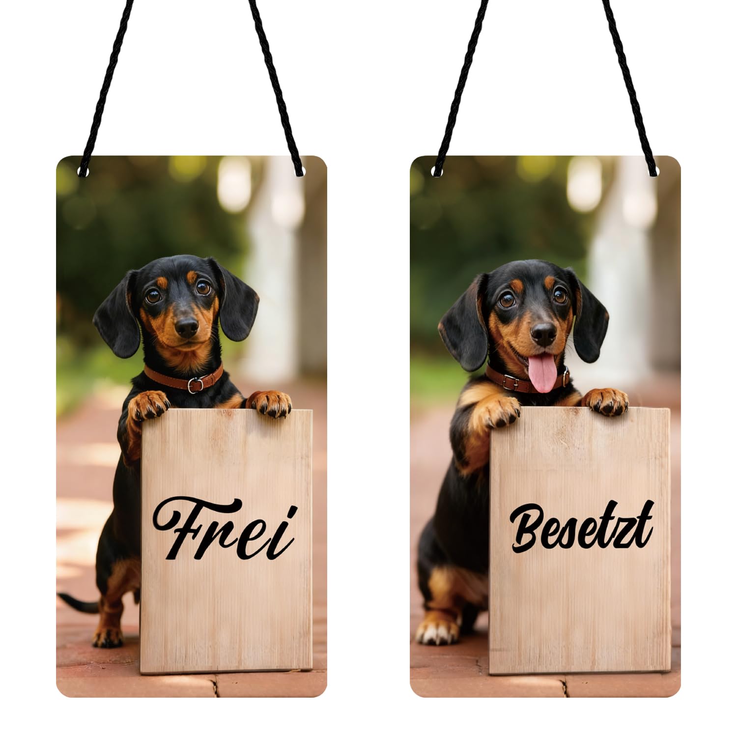 Dackel Deko Türschild, Frei Besetzt Schild, Haustürschild mit Doppelseitiges Dackel Muster aus PVC, Stylisches Hundeschild für Büro Toilette Haus Badezimmer Wanddeko Geschenk für Männer Frauen