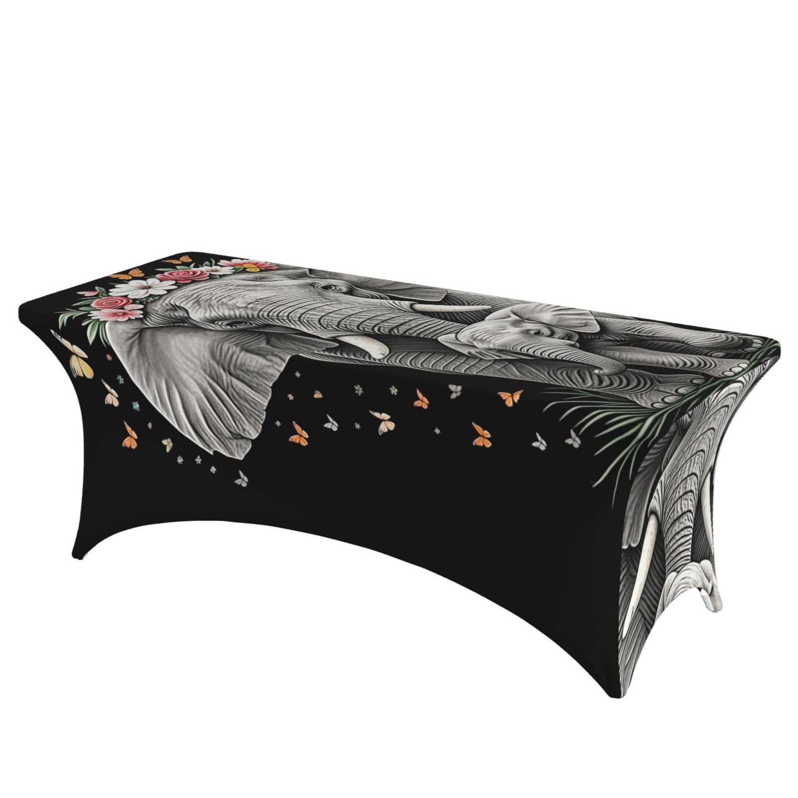 FekiLoot Cute Elephant Spandex Tablecloth for Rectangular Tables, 6ft Decoration Elastic Fitted Tablecloth Stretch Table Cover Wrinkle Resistant Table Protector for Party Events Wedding Banquets