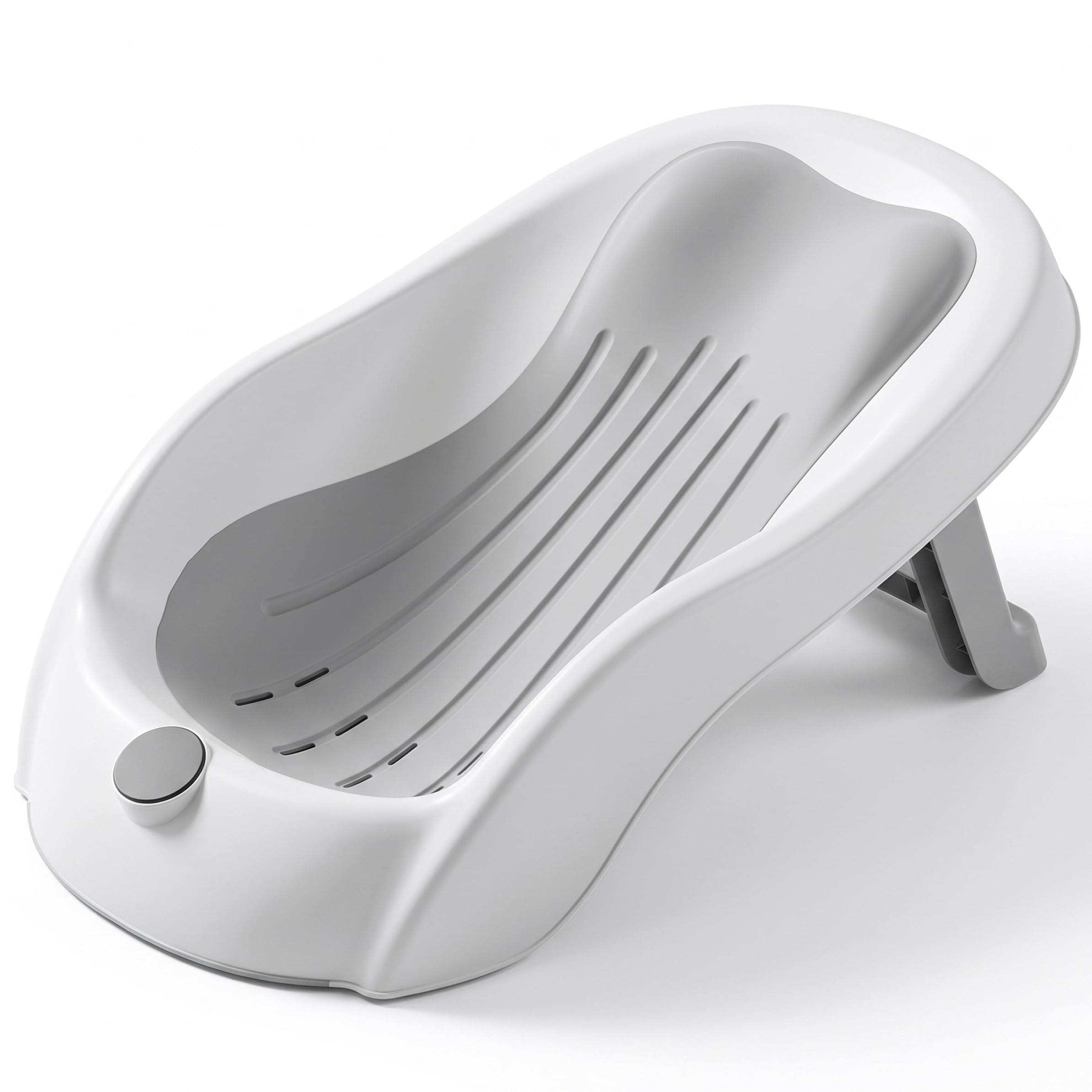 Supporto per bagnetto, vaschetta per il bagnetto con display digitale della temperatura e drenaggio, seggiolino pieghevole per vasca da bagno antiscivolo per neonati (grigio)
