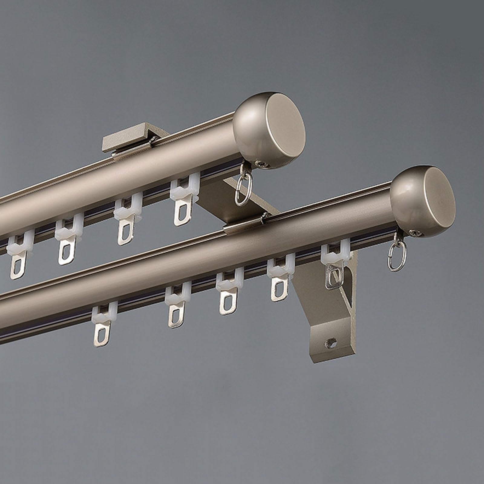 Wall Mount Silent Curtain Track Room Divider Double Curtain Rod Heavy-Duty Aluminum Rail for Bedroom/Living Room/Window/Hotel(Gray,1.3m/4.3ft)
