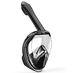 Kids Snorkel Mask Full Face, Snorkeling Gear for Kids 2-14 with Camera Mount, 180 Degree Panoramic View Snorkeling Set Anti-Fog Anti-Leak (Black)