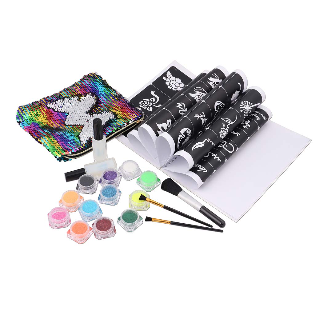 Buy CARGEN Make Up Body Glitter Tattoo Kit with Tattoo Stencil 12 Large