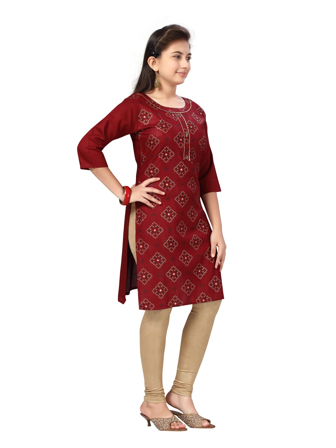Aarika Girl's Cotton Kurti Legging Set (Kl-F-19_Maroon-Fawn_36)