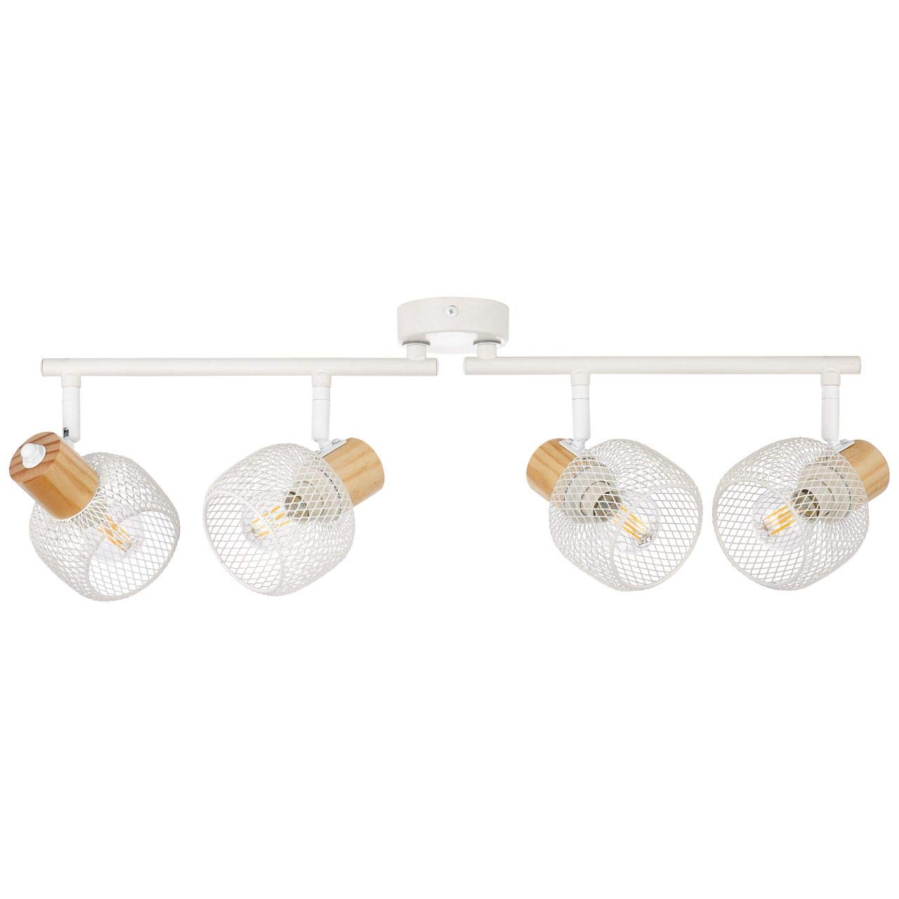 BRILLIANT Lampe Giada Spotrohr 4flg weiß/holz hell | 4x D45, E14, 25W, geeignet für Tropfenlampen nicht enthalten | Köpfe schwenkbar | Für LED-Leuchtmittel geeignet