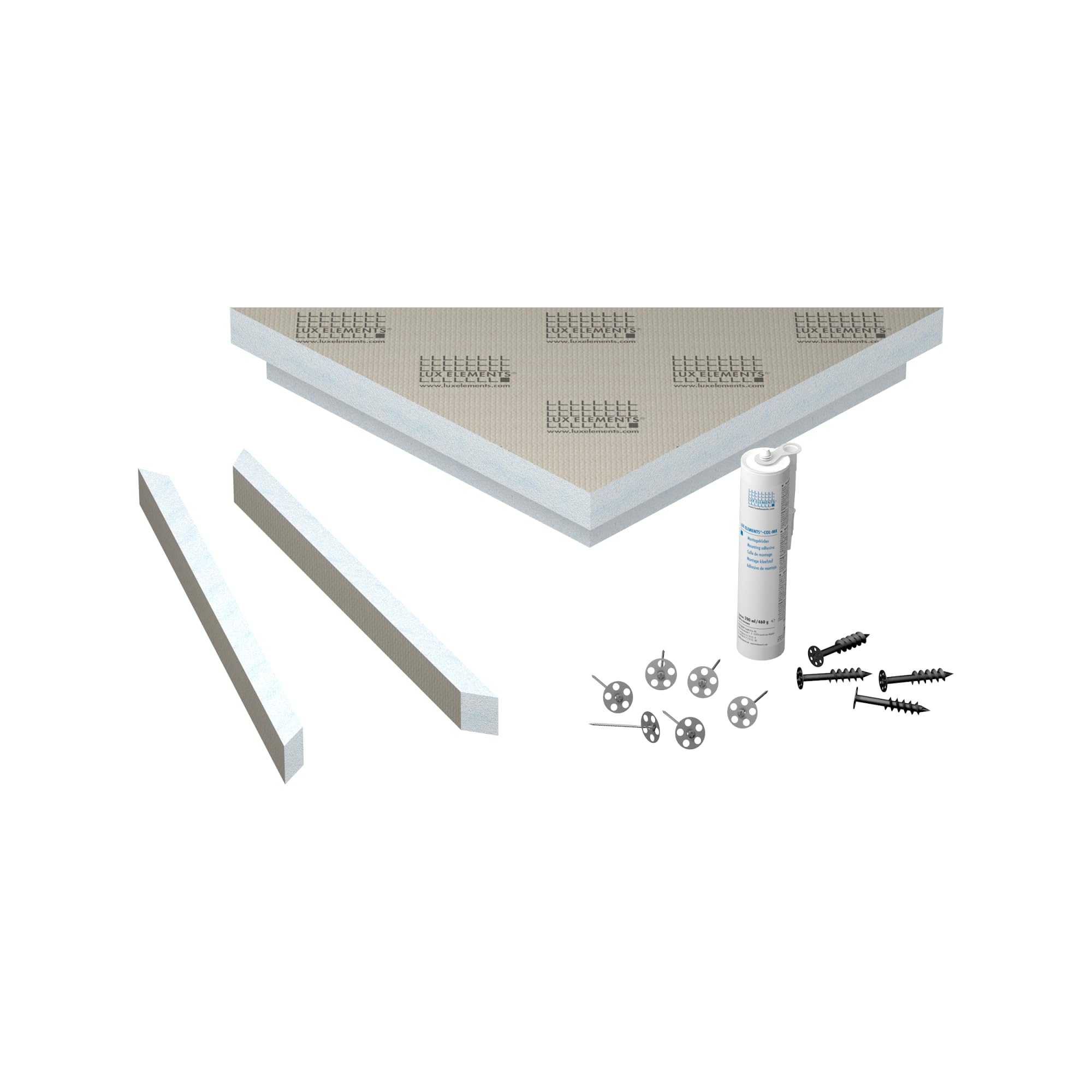 LUX ELEMENTS Banquette de Douche d'angle prêt à carreler 84,9 x 60 x 10cm I Banc en Mousse Dure à 3 Angles I pour Utilisation en Angle I Suspendue