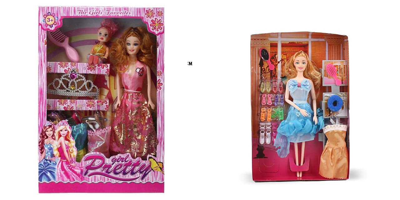 Aenon Fashion Stunning Multicolor Pack of 2 Party Doll with Foldable Hand and Party Accessories | Beautiful Doll Set with Hand for Kids,Babies,Girls