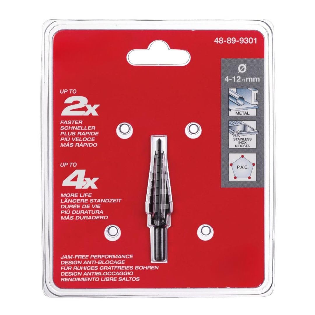 48-89-9301 4-12mm - 9 Hole Size Step Drill Bit Compatible with Milwaukee Cordless Drill Drivers, Cordless Impact Drivers
