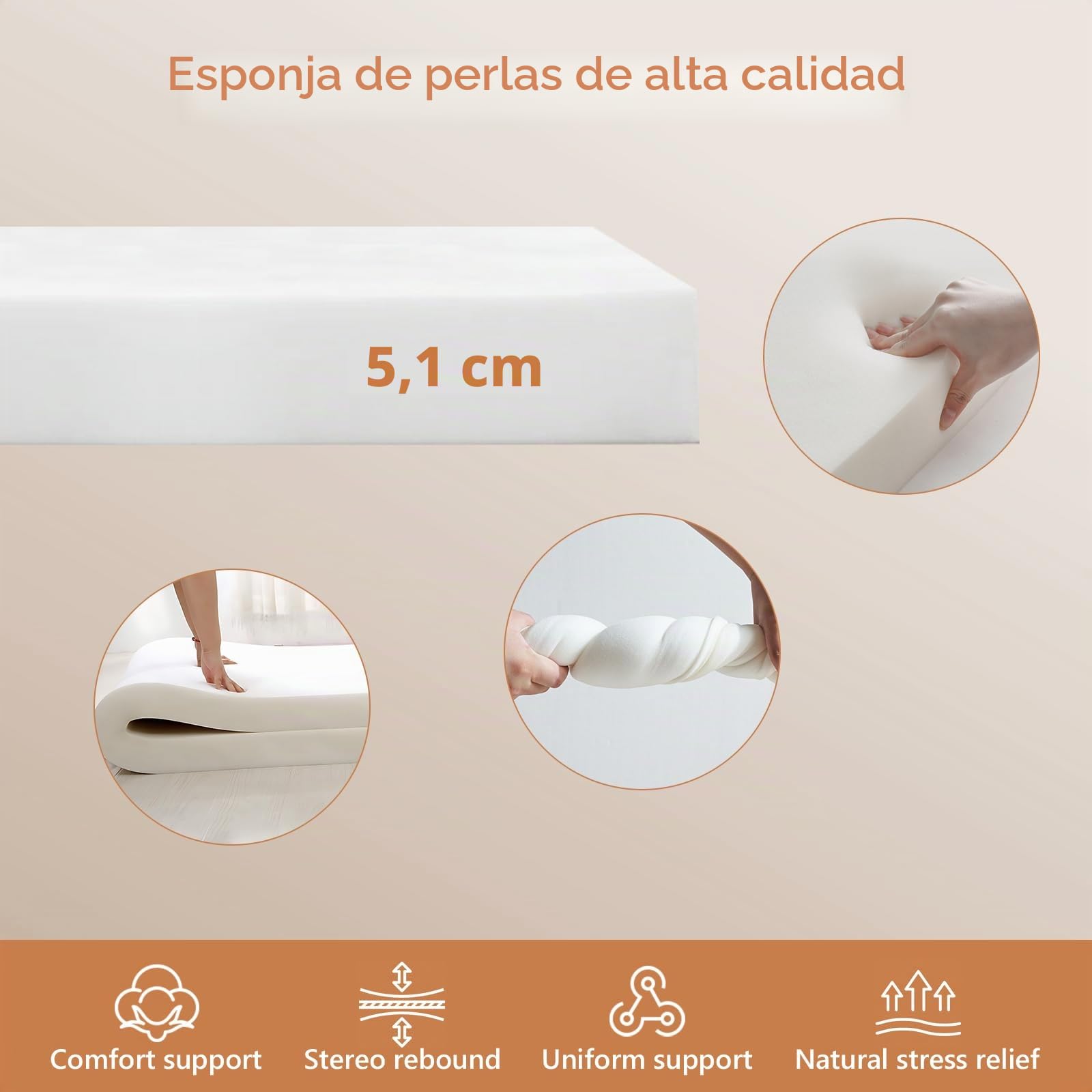 OutStep Cojín de Lino para Banco 120x40x5 cm, Transpirable y Reforzado, de Alta Densidad y Base Antideslizante, Ideal para Muebles de Porche con ventanal (Camello)