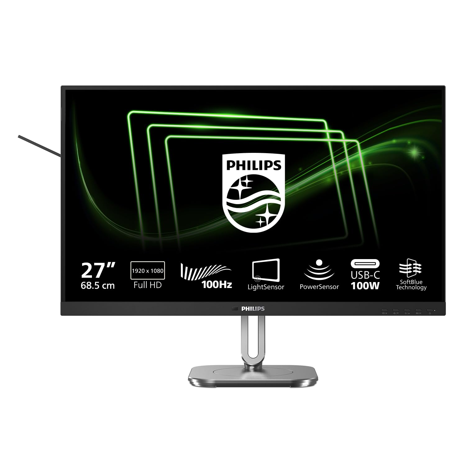 PHILIPS 27B2G5200 - Moniteur Full HD 27 Pouces, réglable en Hauteur, Haut-parleurs, Adaptive Sync (2560x1440, 75 Hz, 2X HDMI 1.4, 1x DisplayPort 1.2, Hub USB) foncé/Gris