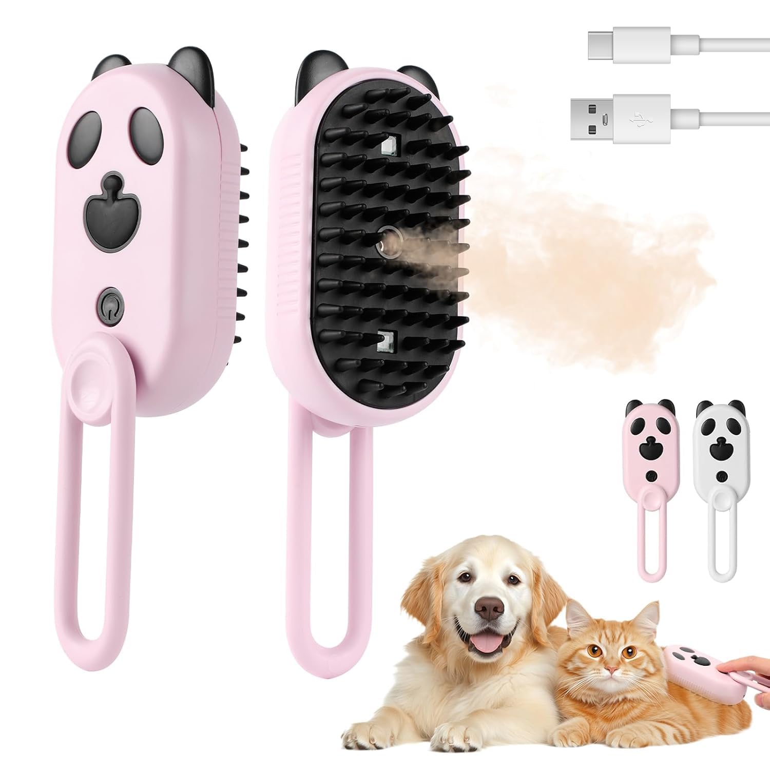 2025-NEW Cat Steam Brush for Shedding, 4 in 1 Brushs with Foldable Handle, Steam Brushs for Cats,Water Brush for Cat, Pet Spray Hair Removal Comb,magic wand for pet hair(Pink)