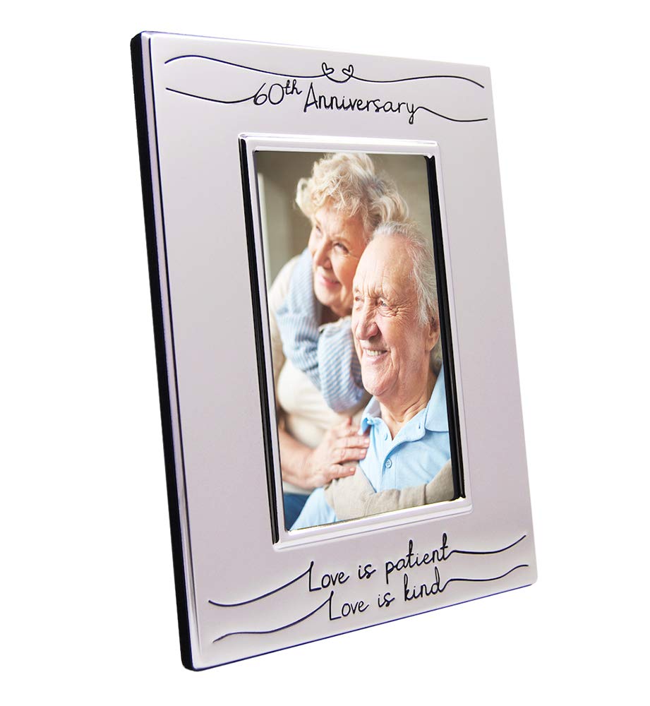 Haysom Interiors Beautiful Two Tone Silver Plated 60th Anniversary 4" x 6" Picture Frame with Black Velvet | Unique and Thoughtful Gift Idea by Happy Homewares