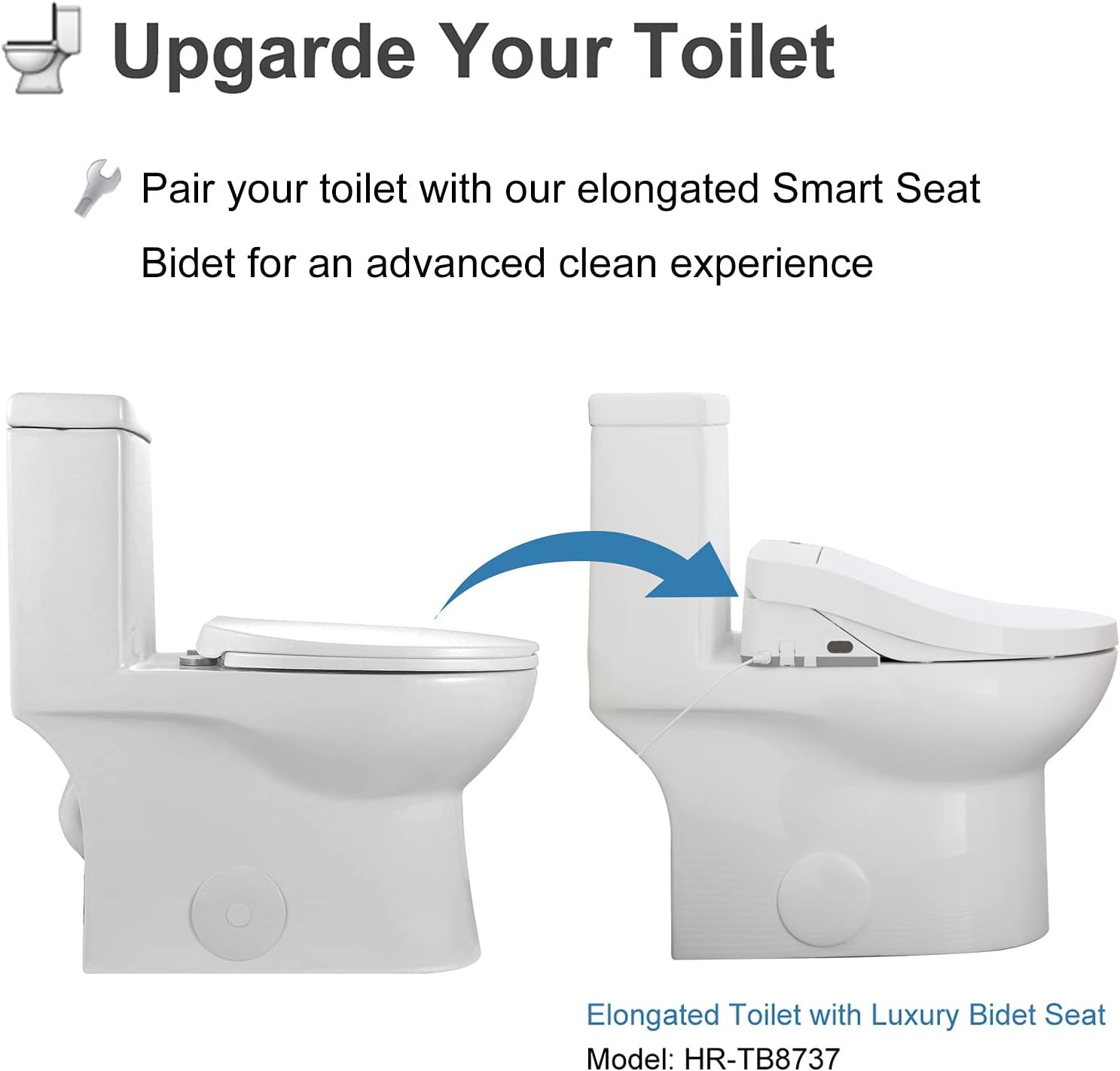 HOROW HWMT-8737 Dual Flush Elongated Standard One Piece Toilet with Comfort Seat Height, Soft Close Seat Cover, High-Efficiency Supply, and White Finish Toilet Bowl - - 
