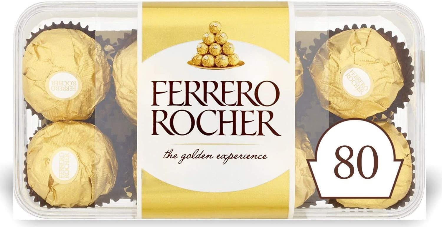 FerreroRocher Pralines, Bulk Chocolates Box, Easter Chocolate Gift, Whole Hazelnut Covered in Milk Chocolate and Nut Croquante, Pack of 5 x 16 (80pcs)