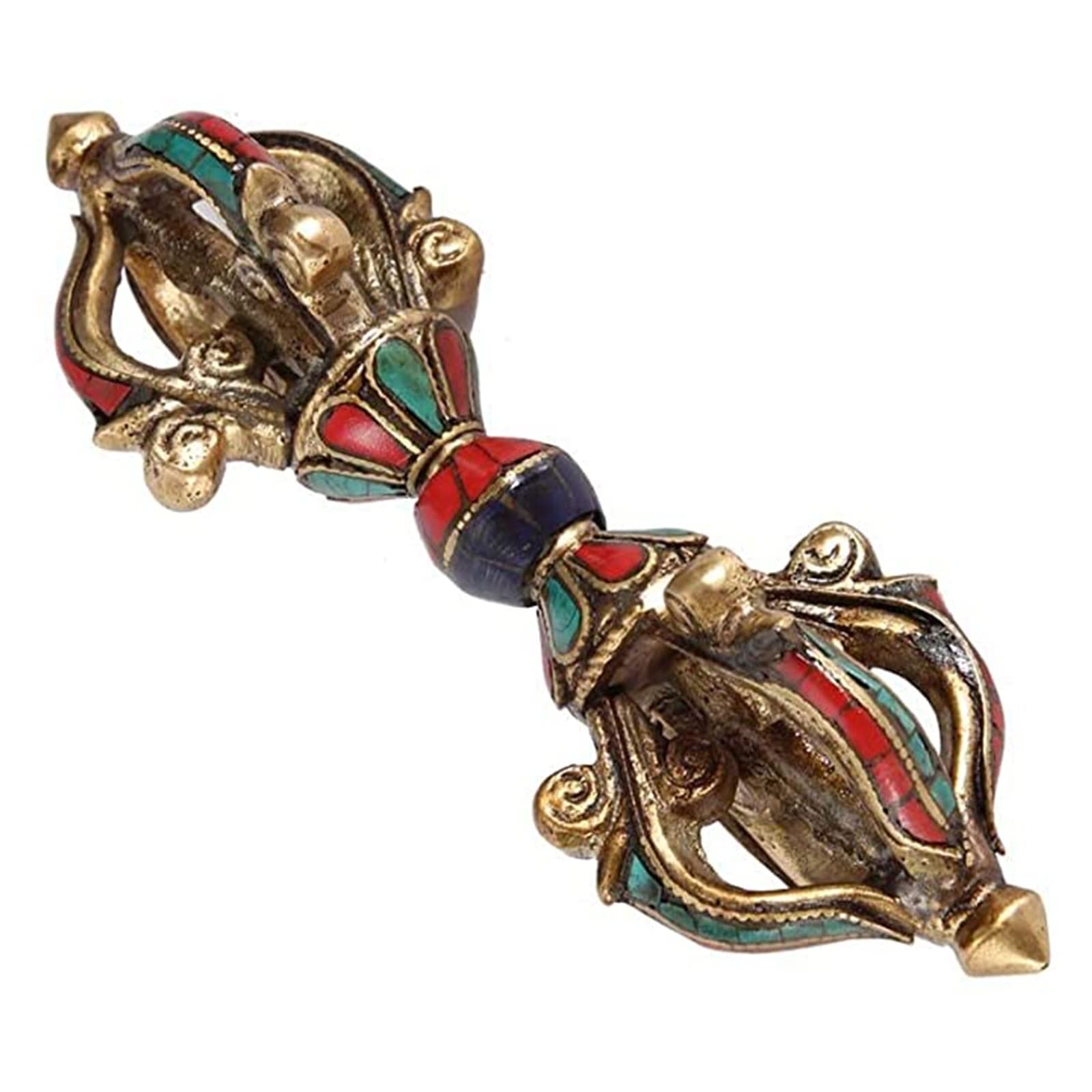 Amuleto Buddhista Tibetano Dorje Vajra In Ottone - Decorazione Spirituale E Da Collezione - Foto 3