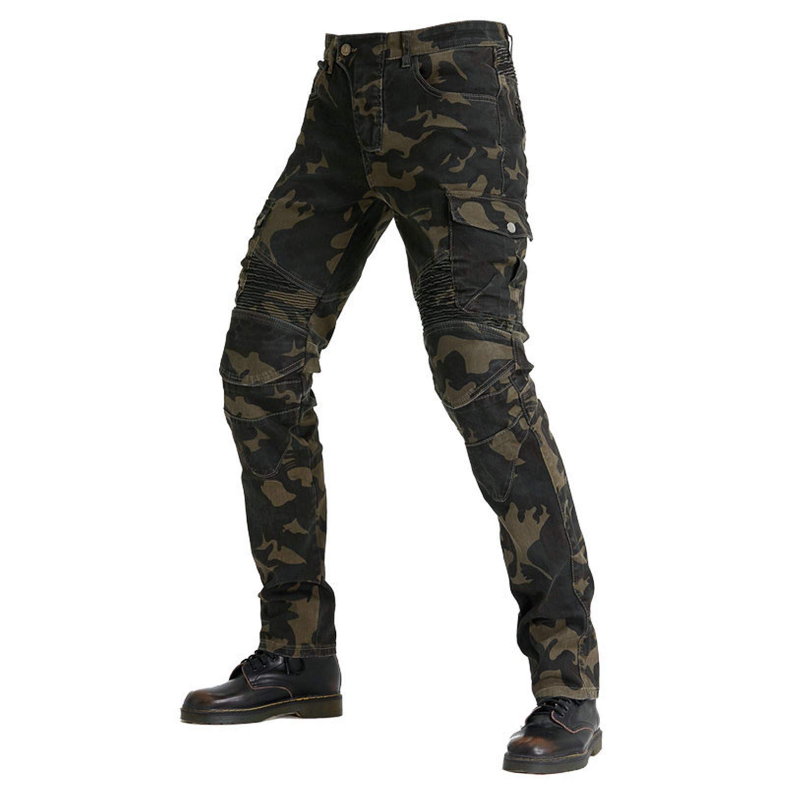 BEDSETS Uomo Moto Biker Jeans Jeans Pantaloni Moto Protezioni Omologate Inserti Aramid Rinforzati (Camuffare,S)