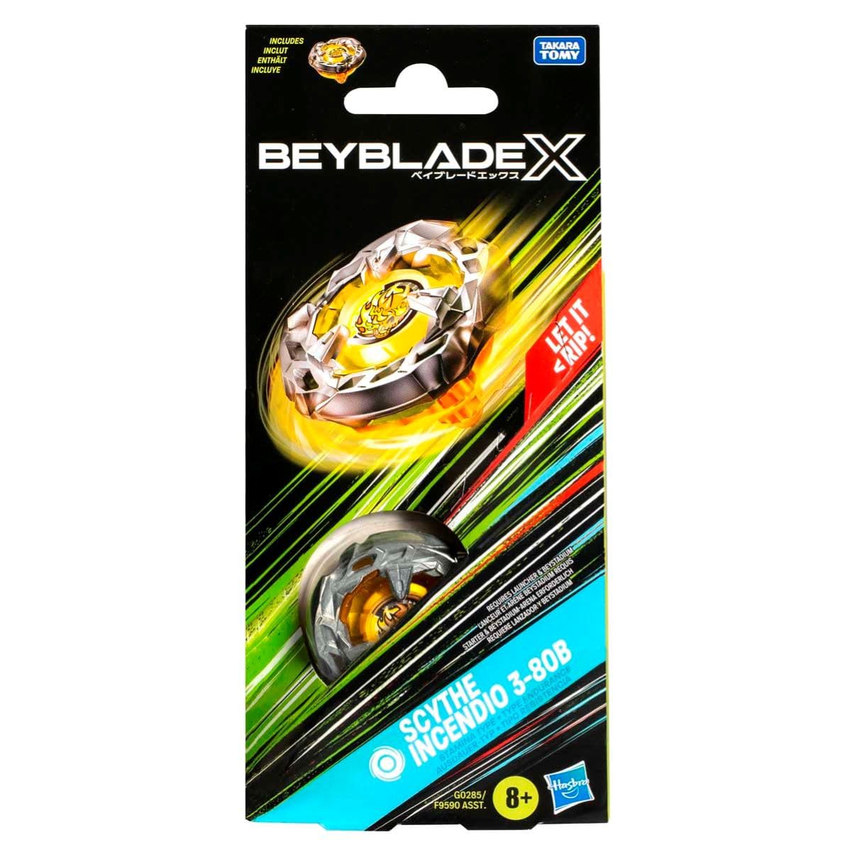 Beyblade X Scythe Incendio 3-80B Booster Pack Set, Stamina Type Top con Balance Blade, Bey Toy personalizzabile per bambini 8+, Beystadium & Launcher venduti separatamente