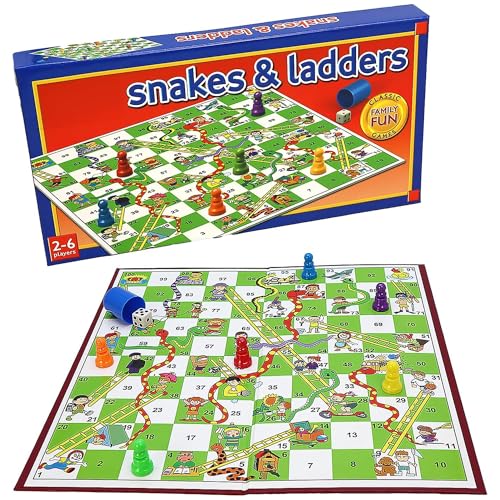 Classic Snakes & Ladders - Game for Children and Adults Traditional Family Game Foldable Board Instructions Included (Snakes & Ladders)