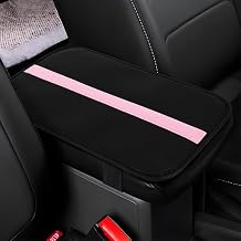 wuyaoyao Car Center Console Cover, 12.6"7.87" PU Leather Armrest Cover for Cars, Stylish Auto Armrest Cushion Pad, Waterproof Vehicle Arm Rest Protector, Interior Car Accessories Black+Pink