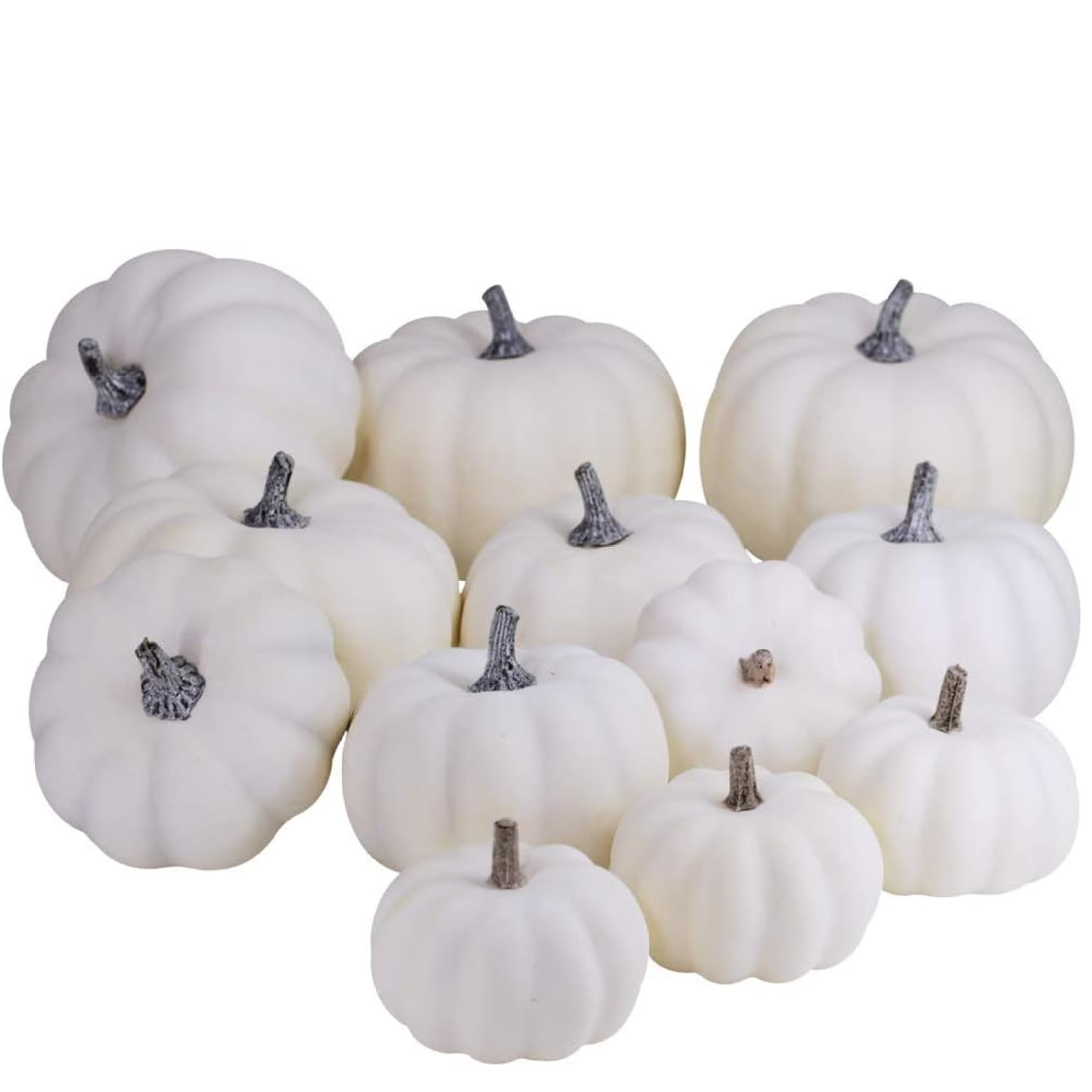 Wedhapy Carvable Pumpkin White Pumpkins 12Pcs Assorted Size Pumpkins Realistic Artificial Paintable DIY Decorative Halloween for Home
