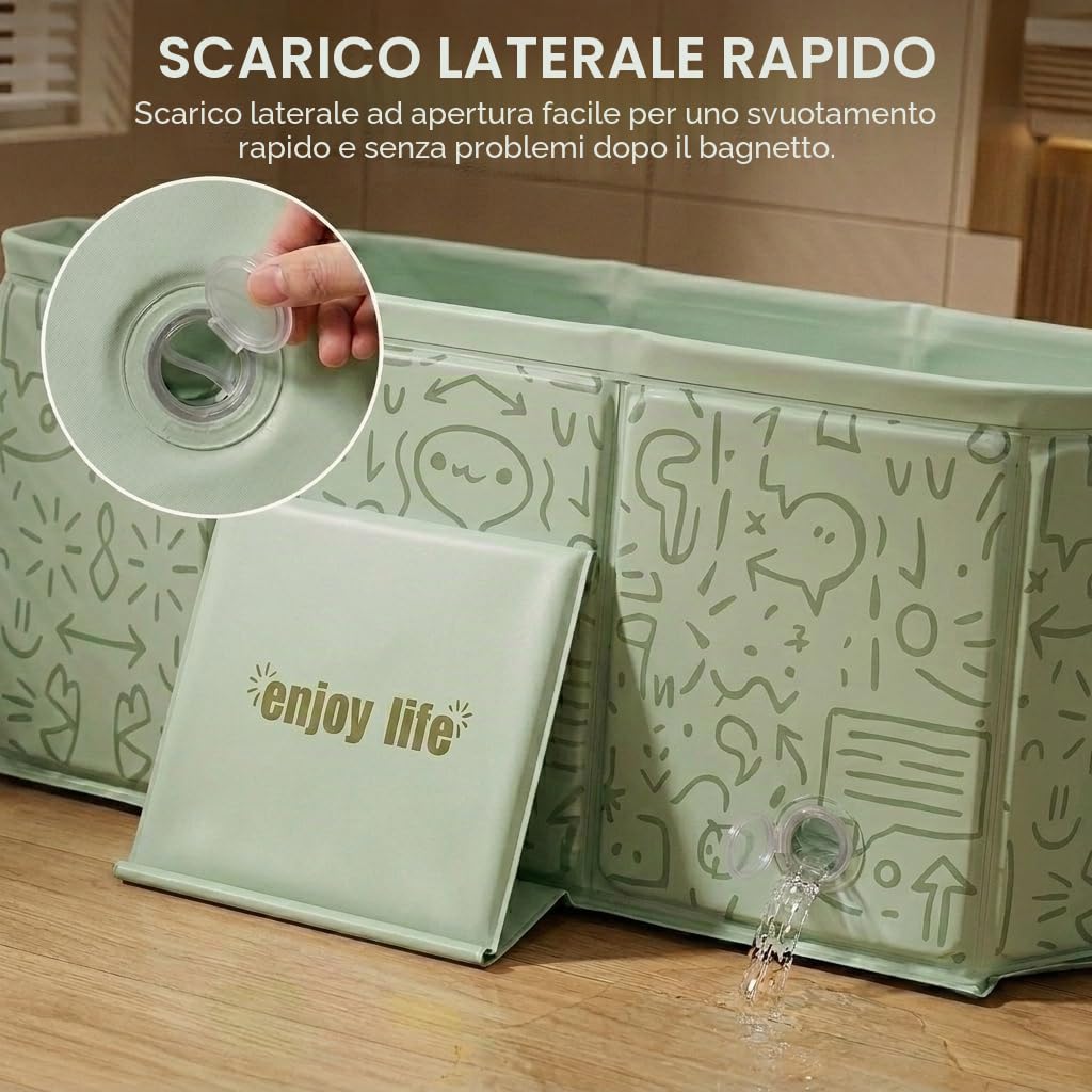 Vasca da bagno pieghevole per neonati e bambini, con tappo di scarico, 75 × 45 cm, design antiscivolo, in plastica senza BPA, colore: verde menta