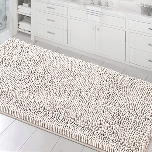 Tapis de salle de bain antidérapant de luxe en chenille extra doux et absorbant 61 x 119 cm - Lavable à séchage rapide - Ivoire Cover