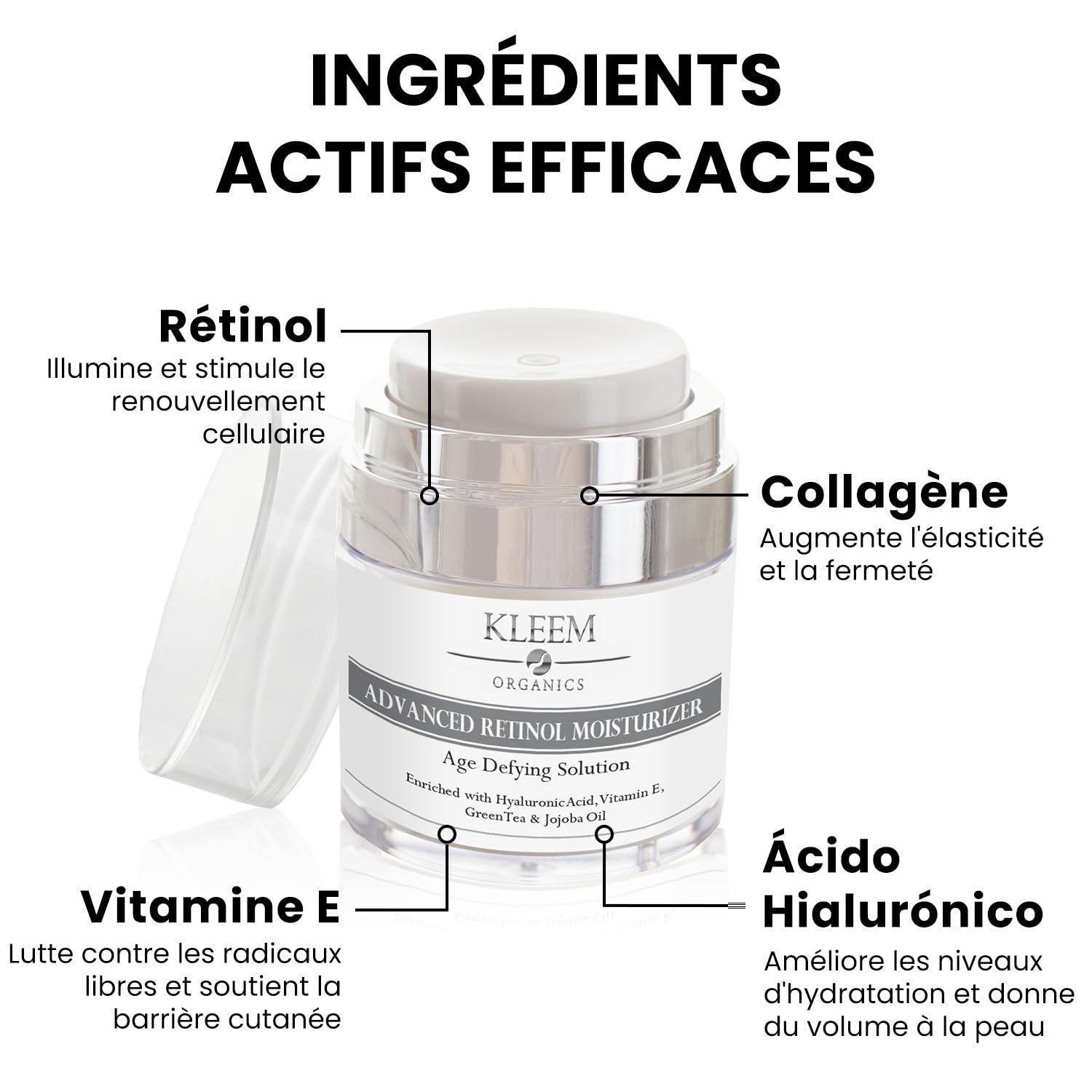 Duo de Crèmes au Rétinol – Anti-Rides, Raffermissant, Éclat de la Peau – Cible les Rides, Ridules & Taches Brunes – Avec Acide Hyaluronique & Vitamine E – Végan & Non Testé sur Animaux